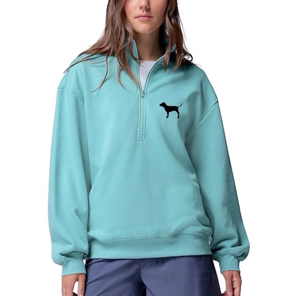 Victoria's Secret PINK Teal Quarter-Zip Sweater - Picture 1 of 10